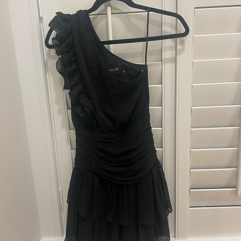 DO+BE black ruffle mini dress one shoulder